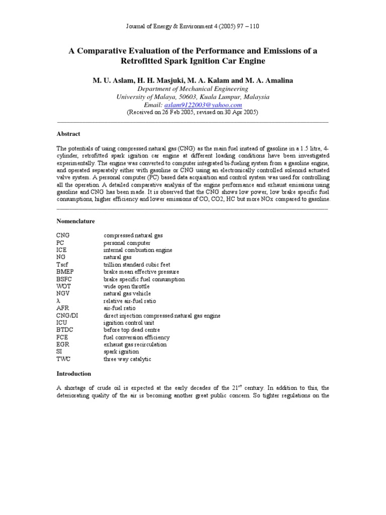 A Comparative Evaluation of The Performance and Emissions of A ...