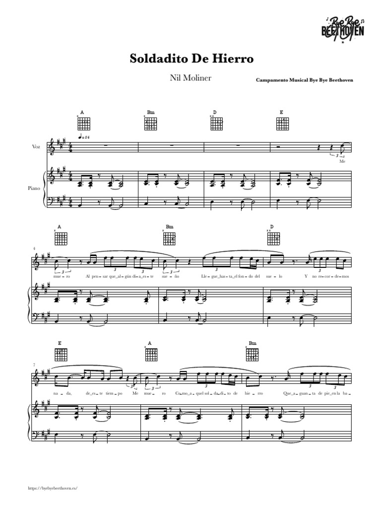 Partitura Acompañamiento Piano + Acordes Guitarra SOLDADITO DE HIERRO