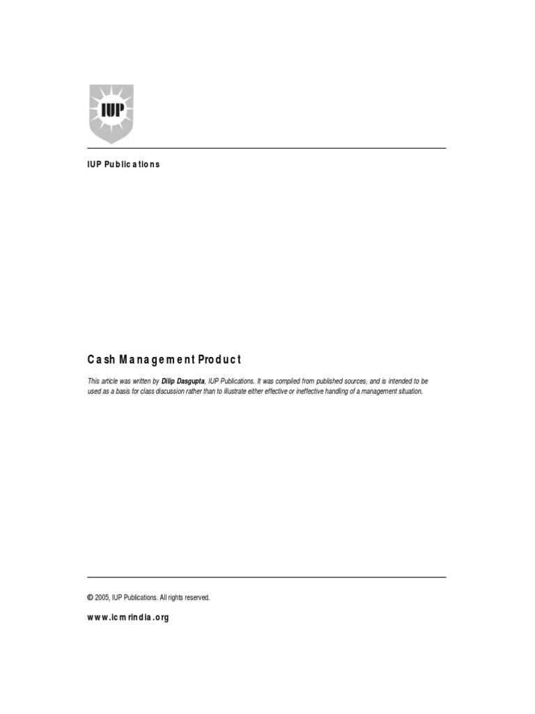 Cash Management Product IUP Publications PDF Cheque Banks