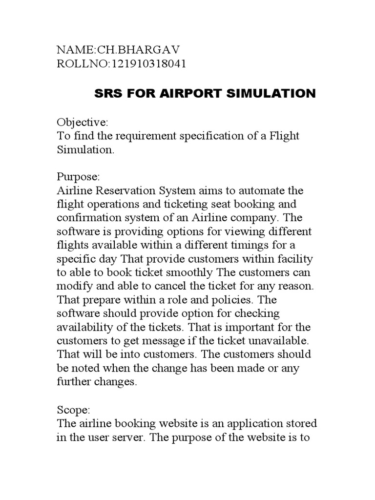 SRS for Airline Reservation System | PDF | Simulation | Websites