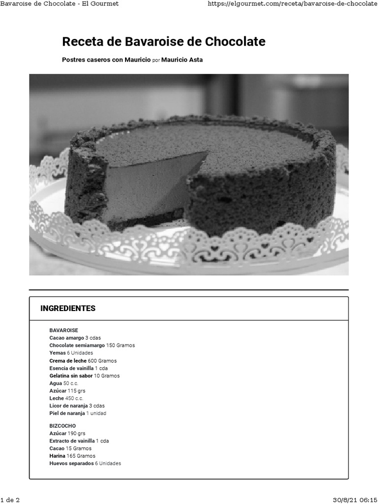 Bavaroise de Chocolate - El Gourmet | PDF | Chocolate | Postres