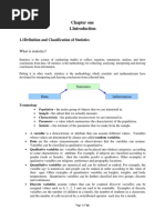 Chapter One: 1.1definition and Classification of Statistics