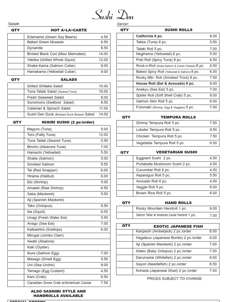 Sushi Menu | PDF | Sushi | Cuisine