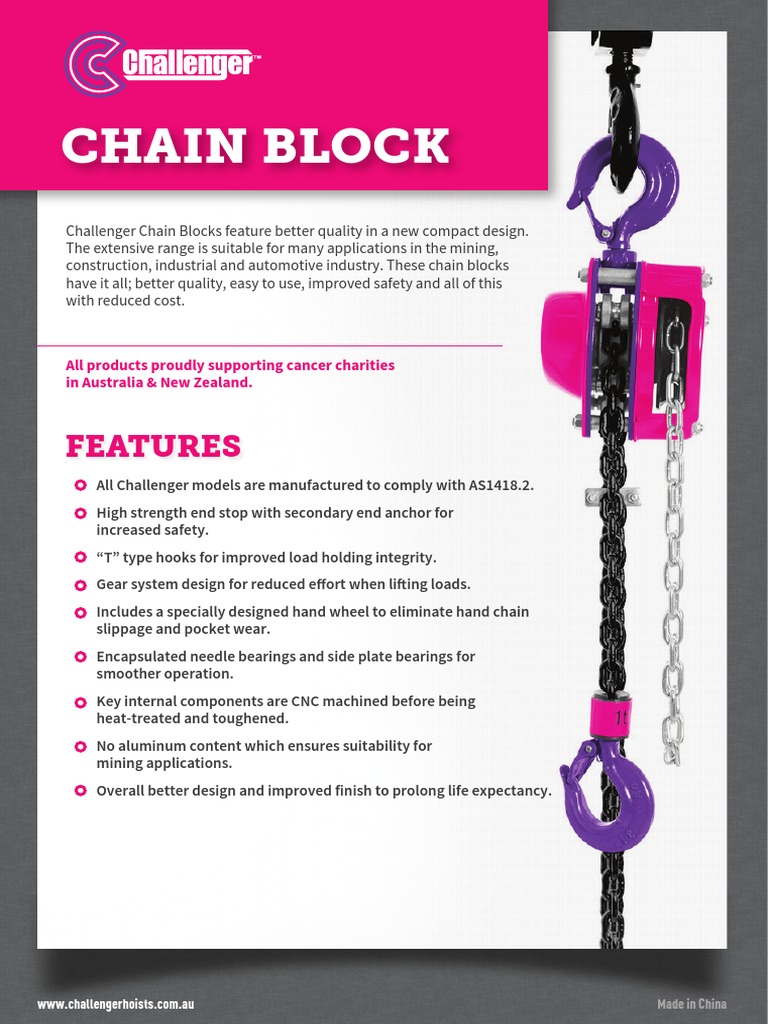 Challenger Hoists: Chain & Lever Blocks | PDF | Pallet | Forklift