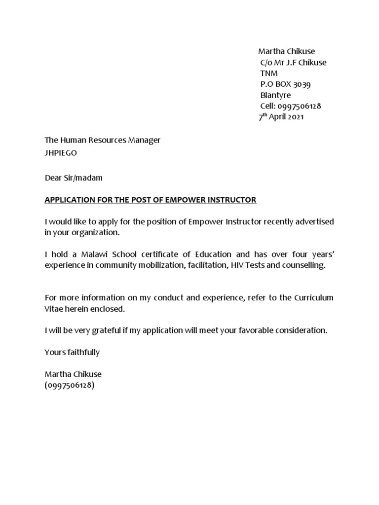 Application for Empower Instructor Position | PDF