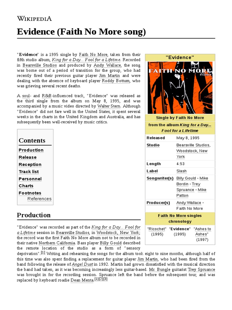 Evidence (Faith No More Song) PDF Music Industry Recorded Music