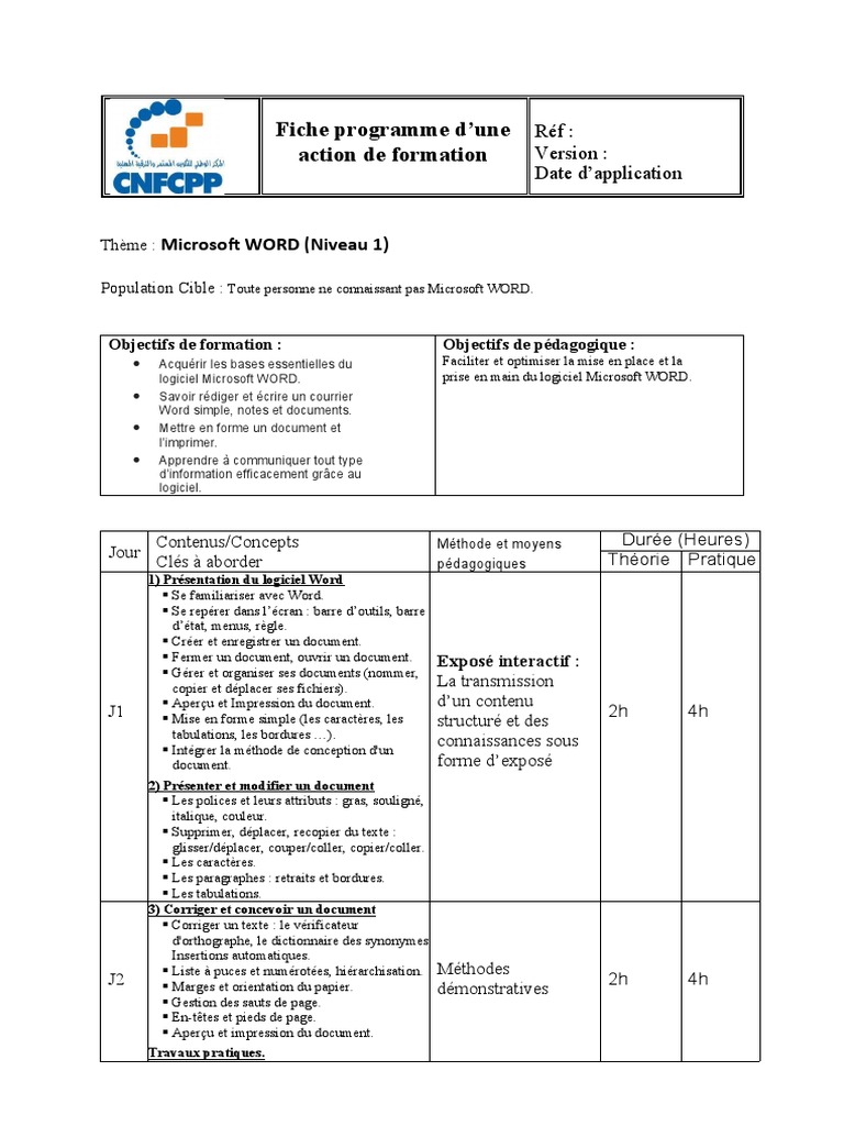 Formation Word Débutant Niveau 1 | PDF | Microsoft Word | Informatique