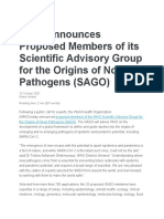 WHO Announces Proposed Members of Its Scientific Advisory Group For The Origins of Novel Pathogens