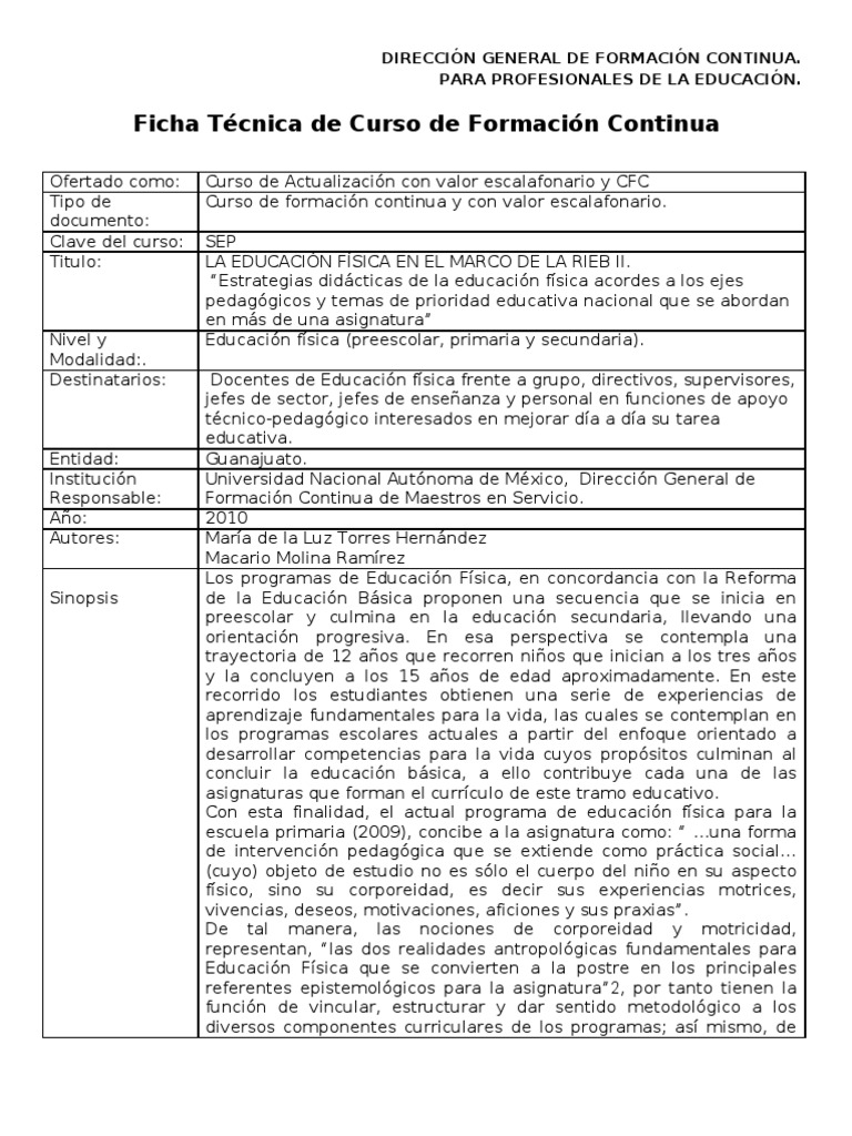Ficha Técnica de Curso de Formación Continua