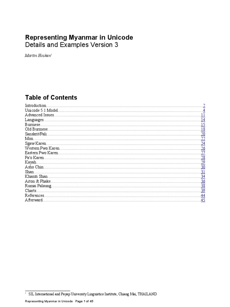 Details and Examples Version 3: Representing Myanmar in Unicode | PDF ...