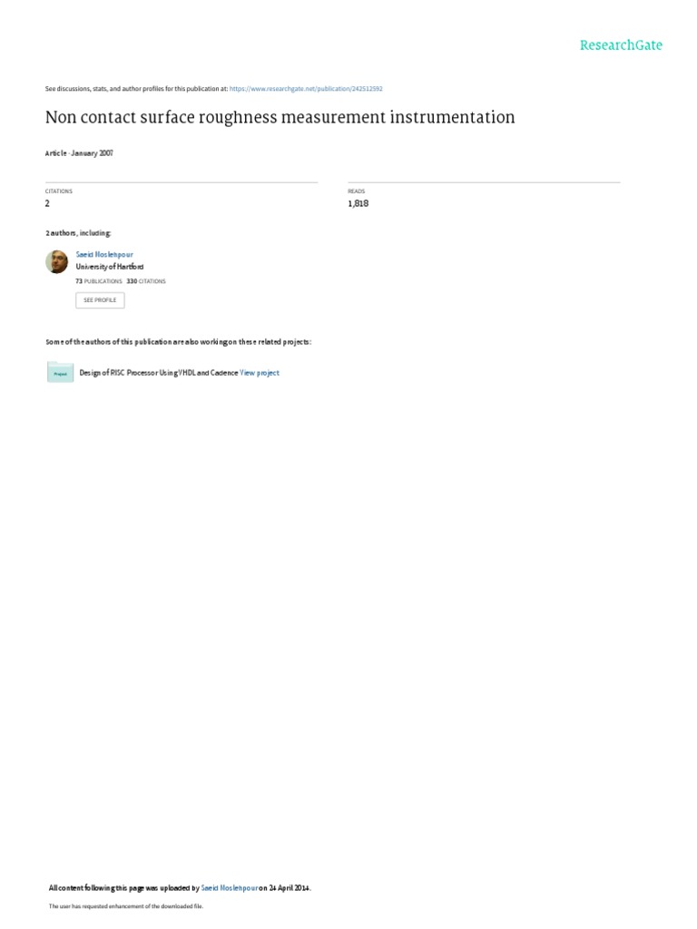 Non Contact Surface Roughness Measurement Instrume PDF Reflection
