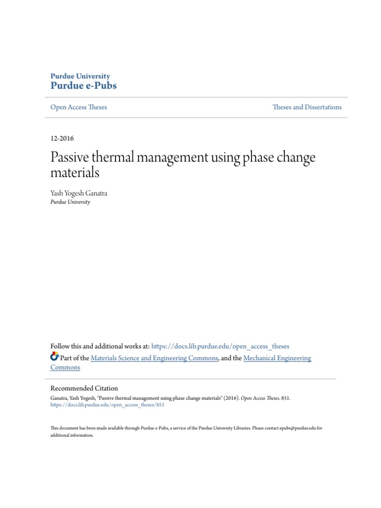 Passive Thermal Management Using Phase Change Materials | PDF | Thesis ...