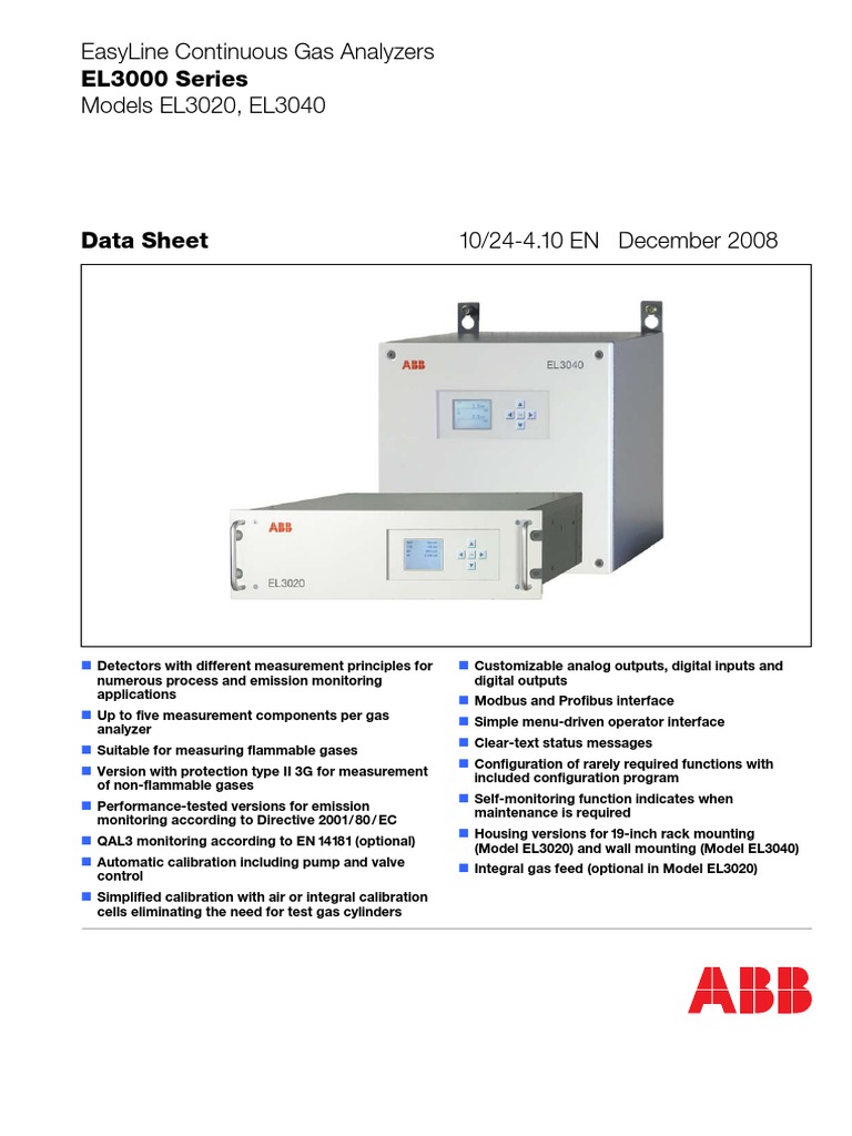 El3000 Series: Easyline Continuous Gas Analyzers Models El3020, El3040 ...