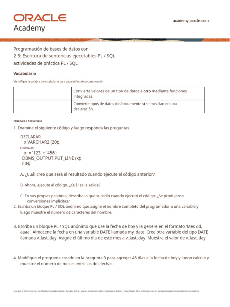 PLSQL 2 5 Practice - En.es | PDF | Pl / Sql | Software