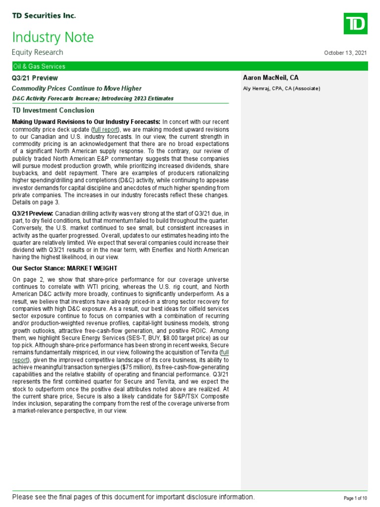 Industry Note: Equity Research | PDF | West Texas Intermediate |  Microeconomics