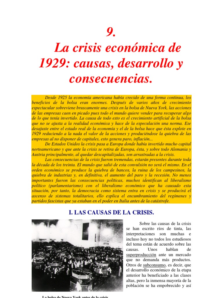 Causas y consecuencias de la crisis de 1929 | PDF | Gran depresion ...