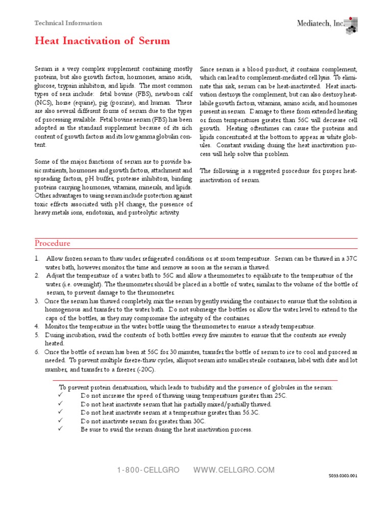 Heat Inactivation of Serum Guide | PDF | Protease | Complement System