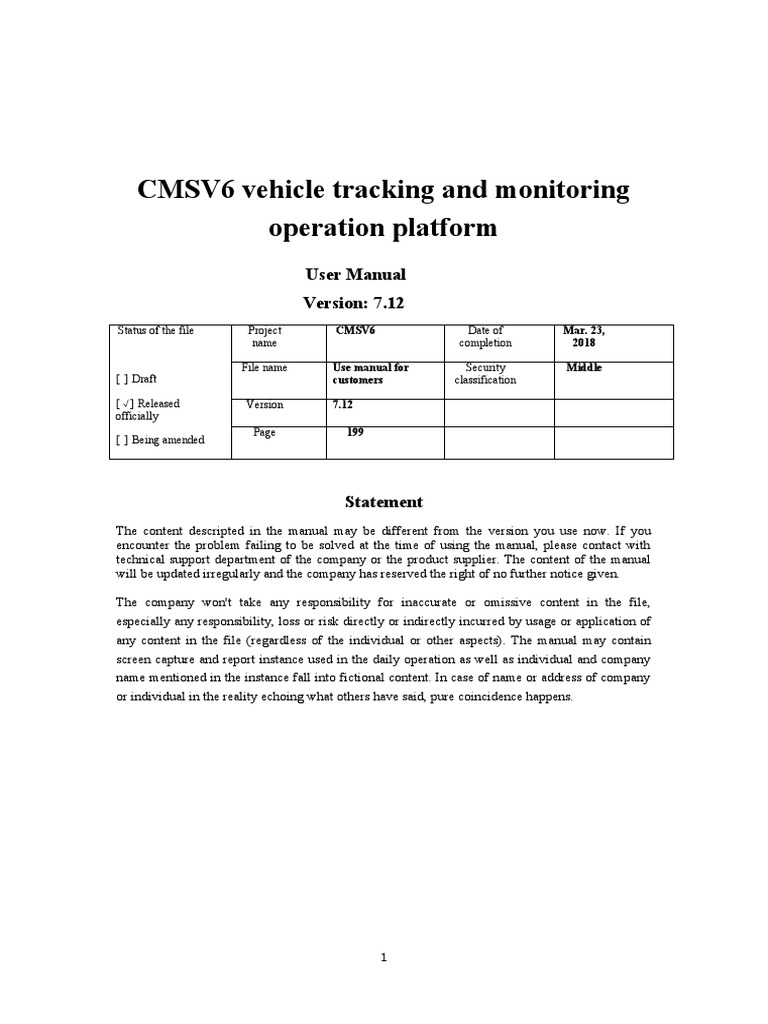 CMSV6 Vehicle Tracking User Manual | PDF | Server (Computing) | Databases