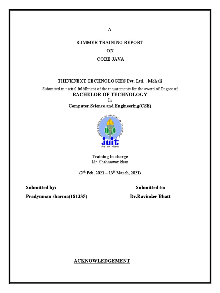 Core Java Summer Training Report | PDF | Method (Computer Programming ...