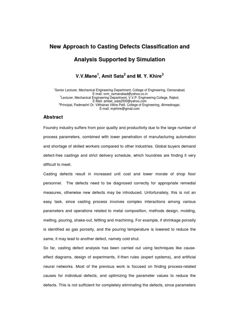 New Approach To Casting Defects Classification and Analysis Supported ...