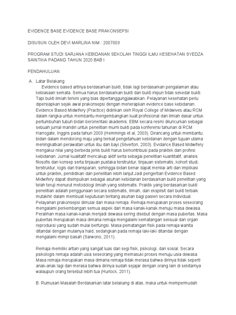 Evidence Base Evidence Base Prakonsepsi Pdf
