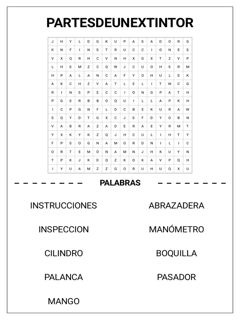 Sopa de Letras Partes de Un Extintor | PDF