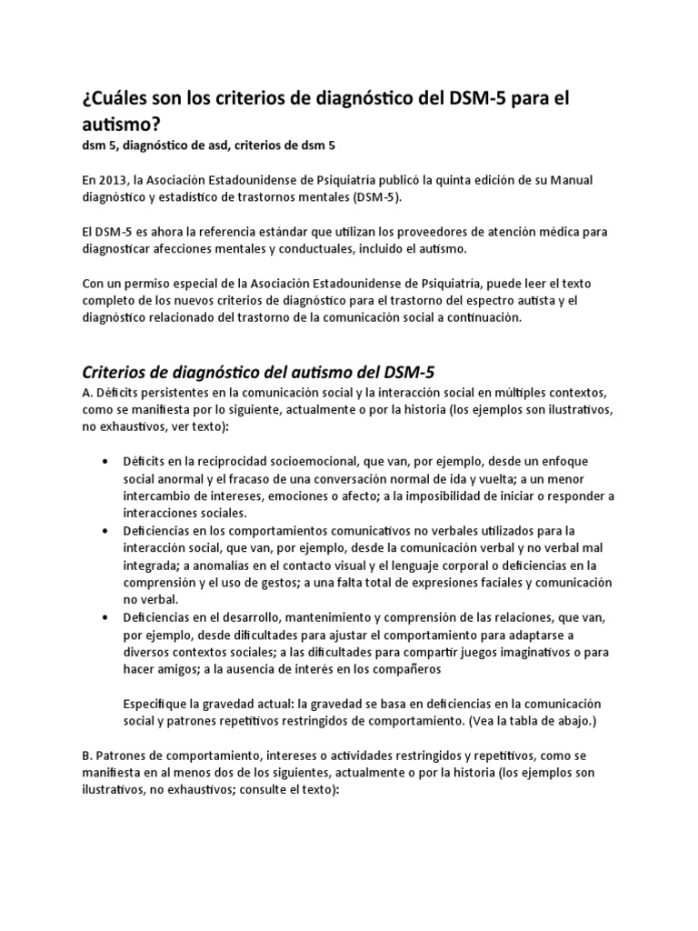 Dsm 5 autismo pdf espectro autista trastorno mental