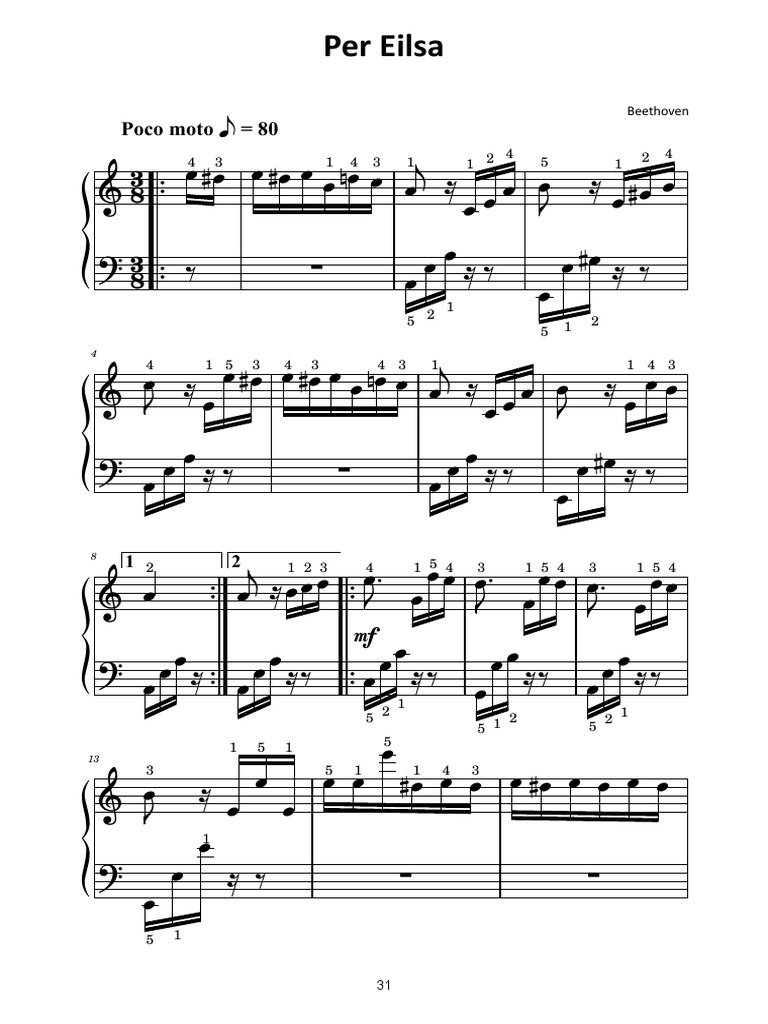 Per Elisa Spartito Facilitato Per Pianoforte PDF
