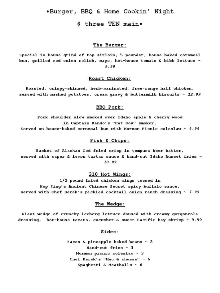 Burger BBQ Home Cooking Menu | PDF