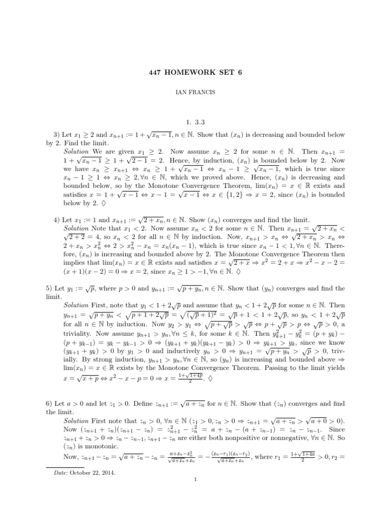 Homework6 Solution Ian | PDF | Square Root | Sequence