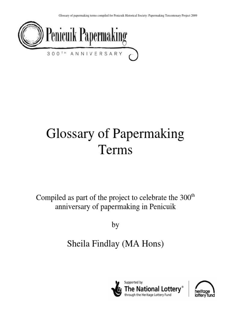 Glossary of Papermaking Terms Sheila Findlay (MA Hons) PDF Paper