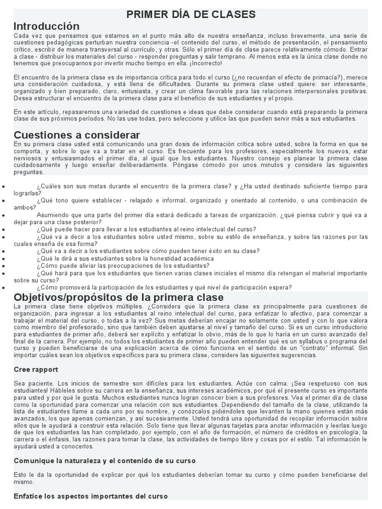 Actividades para el Primer Día de Clases | PDF | Prueba (evaluación ...