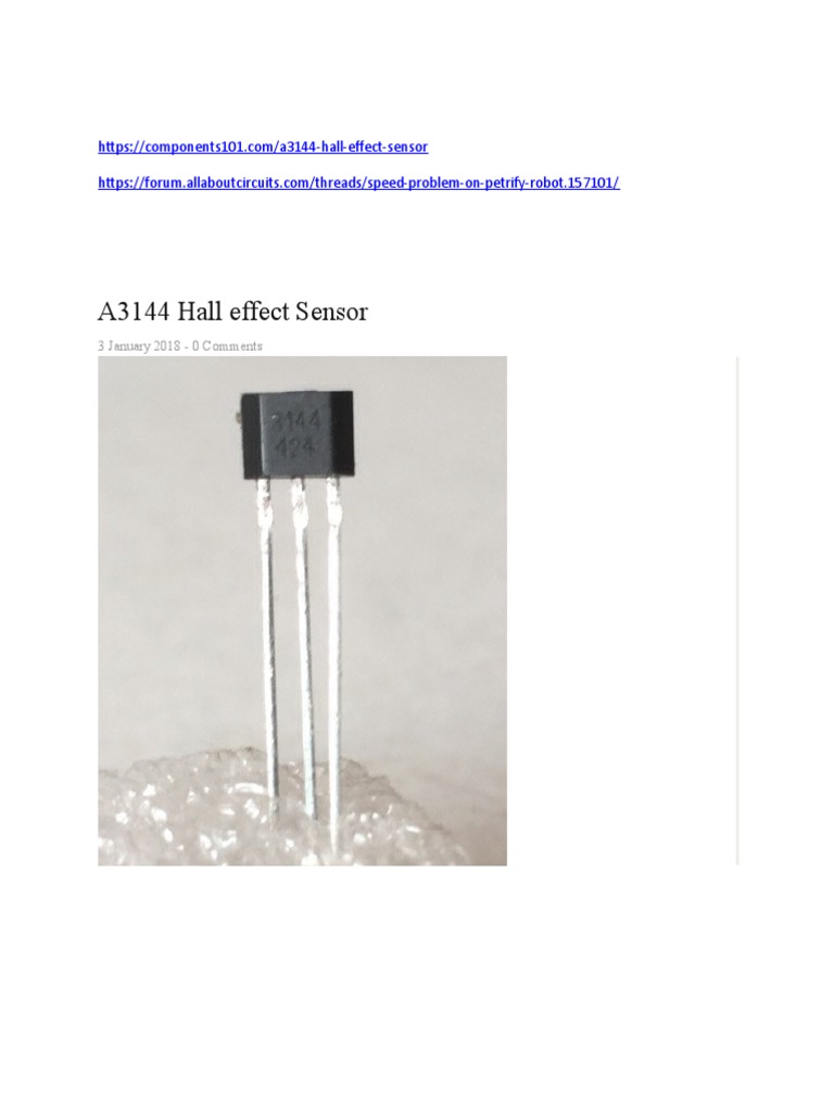 A3144 Hall Effect Sensor 3 January 2018 0 Comments PDF Sensor