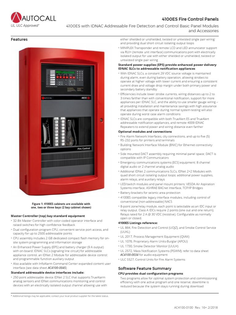 4100ES With IDNAC Addressable Fire Detection and Control Basic Panel ...