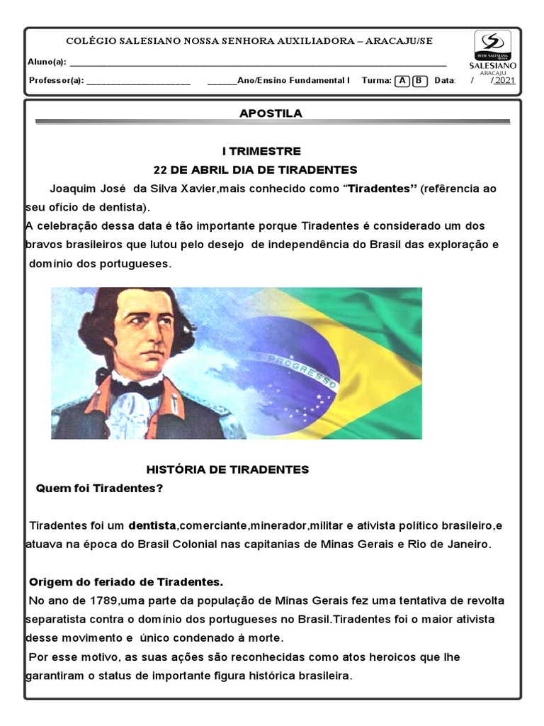 História de Tiradentes para Crianças | PDF