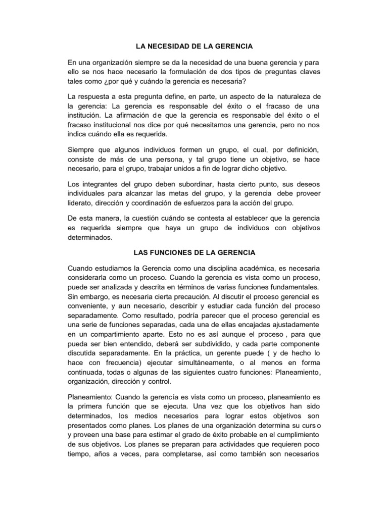Importancia de la Gerencia en Organizaciones | PDF | Planificación ...