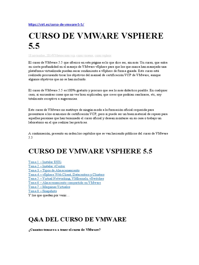 Curso Gratuito de Instalación de VMware 5.5 | PDF | V Mware | Dirección IP