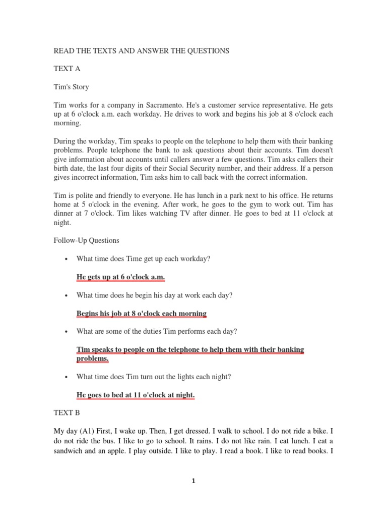 Tim's Daily Routine and Activities | PDF | Lunch