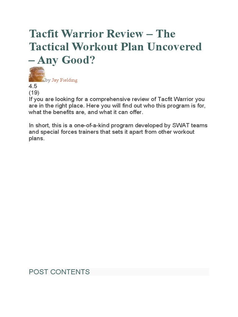 Tacfit Warrior: Tactical Fitness Review | PDF | Physical Fitness ...