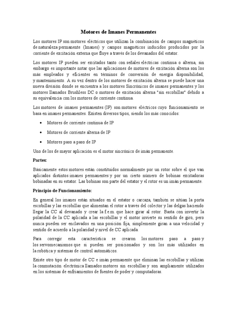 Motores de Imanes Permanentes: Funcionamiento y Aplicaciones | PDF ...