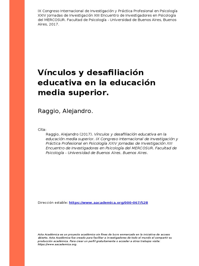 Raggio, Alejandro (2017) - Vínculos y Desafiliación Educativa en La ...