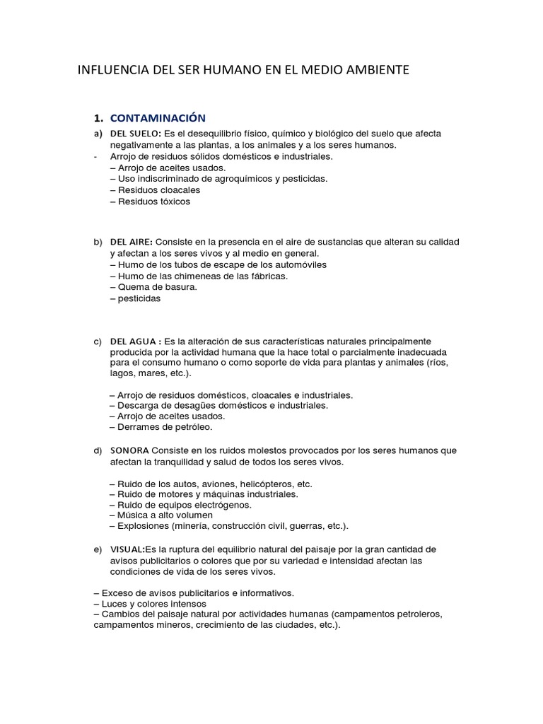 Influencia Del Ser Humano en El Medio Ambiente | PDF | Residuos ...