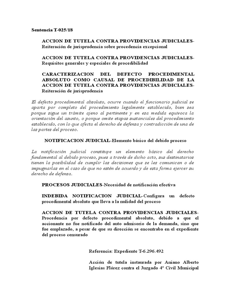T 025 18 | PDF | Caso de ley | Debido al proceso