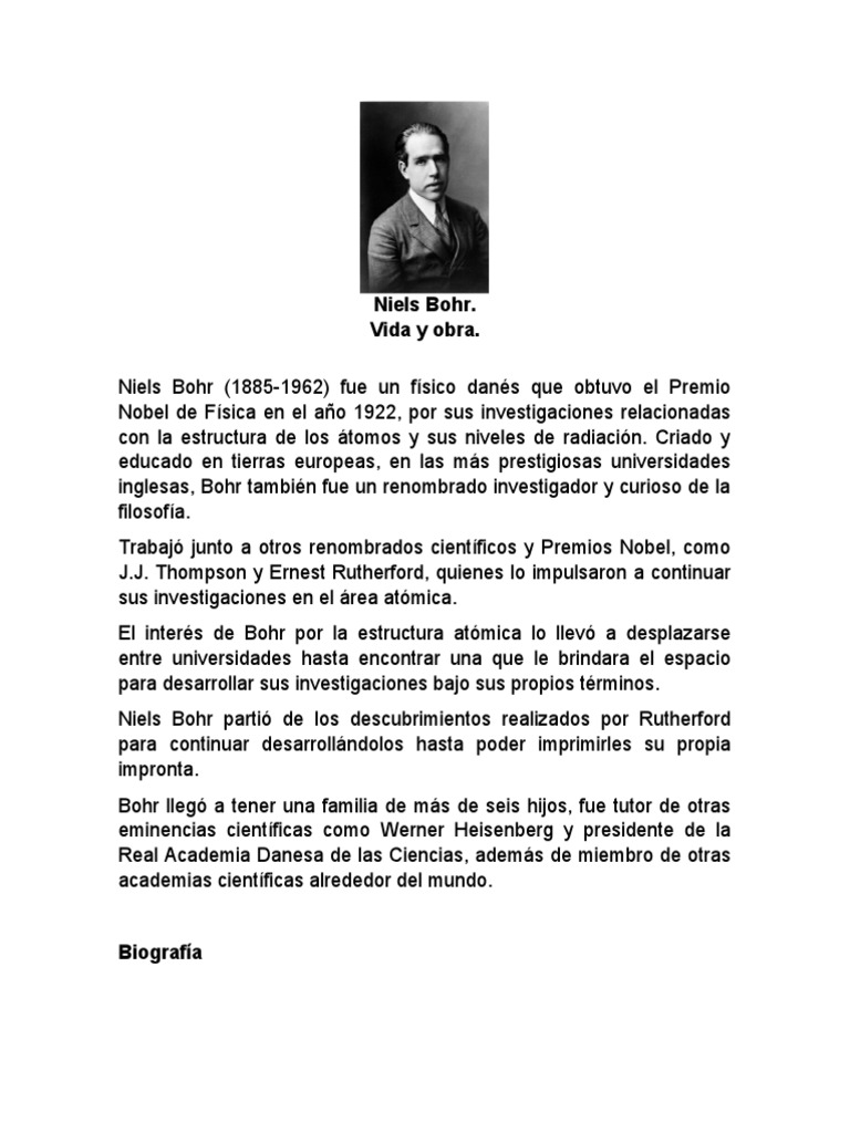 Niels Bohr Vida y Obra | PDF | Niels Bohr | Átomos