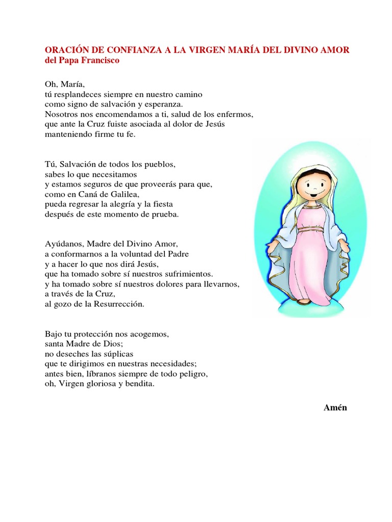 ORACIN DE CONFIANZA A LA VIRGEN MARA DEL DIVINO AMOR Del Papa Francisco ...