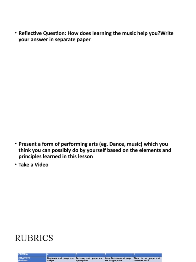 Reflective Question How Does Learning The Music Help You?write PDF