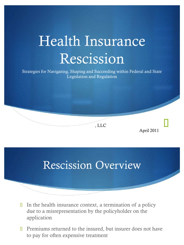 Insurance Rescission Powerpoint PDF Insurance Public Law