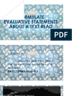 Formulate Evaluative Statements About A Text Read
