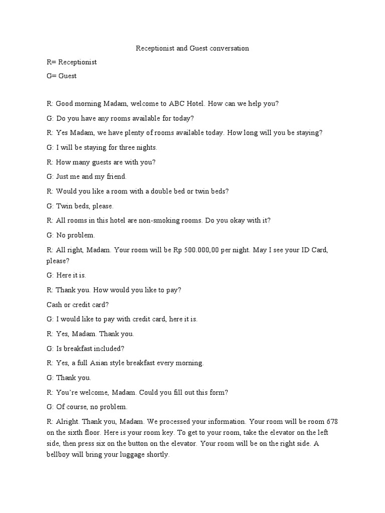 Receptionist-Guest Check-In Dialogue | PDF