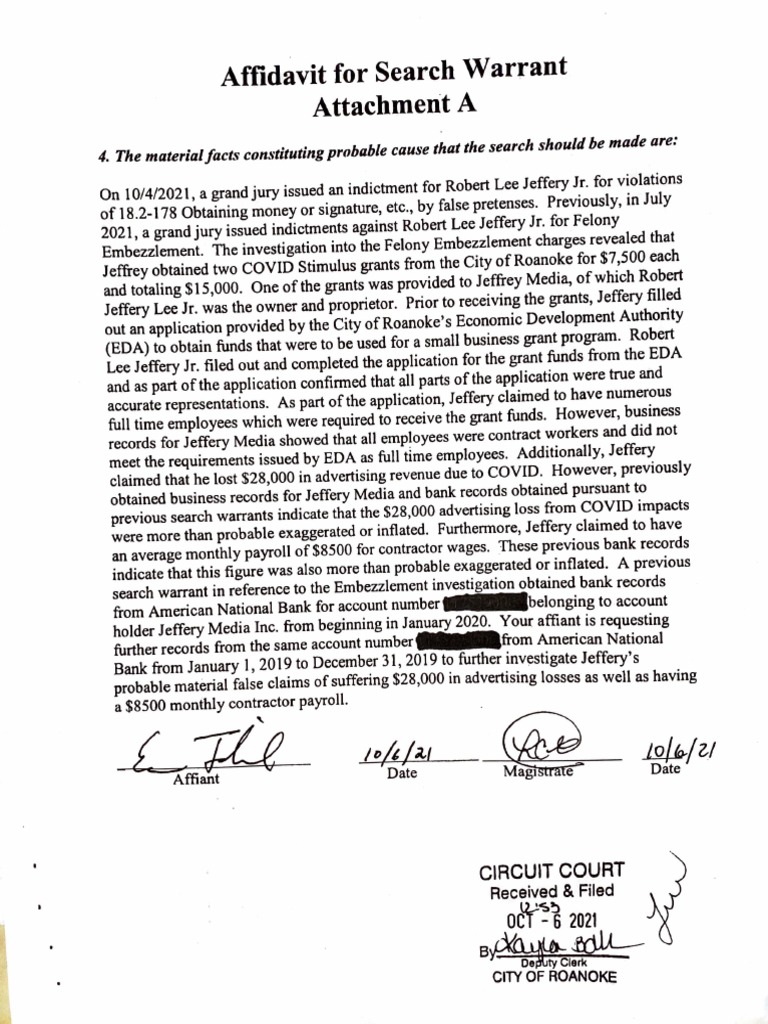 Search Warrant Affidavit for Embezzlement | PDF | Government | Judiciaries
